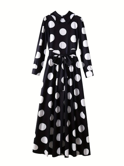 Polka Dot Maxi Dress – Elegant Bow Tie Casual Style