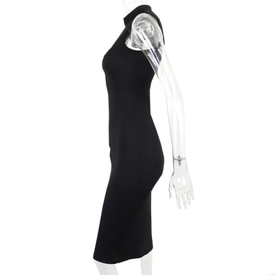 Sleeveless Black Bodycon Dress – Zipper Streetwear Summer Style