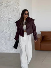 Burgundy Lapel Leather Jacket