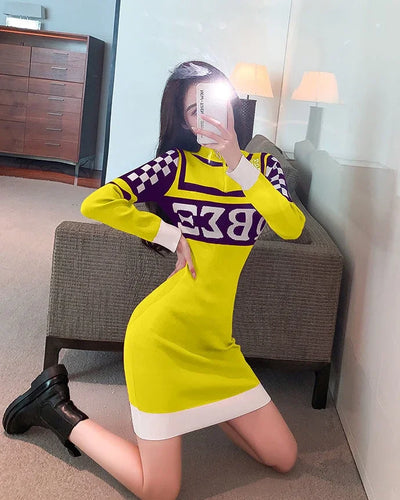Sexy Crochet Bodycon Dress – Knitted Y2K Long Sleeve Look