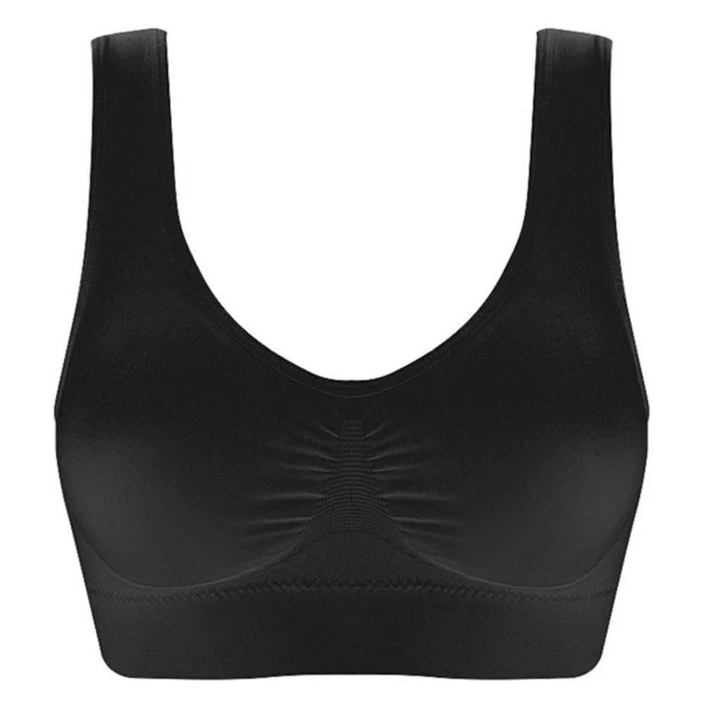 Seamless Ribbed Sports Bra – Black Yoga Crop Top