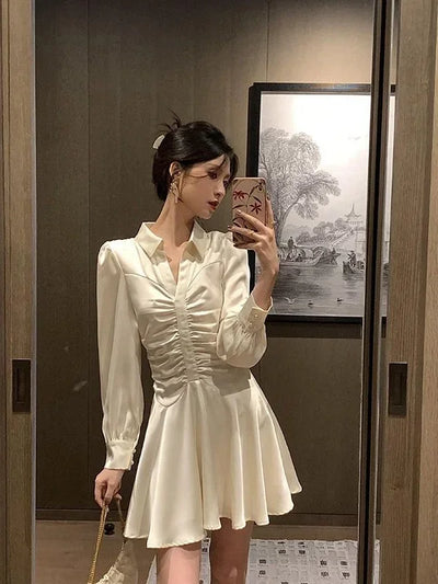 Elegant Long Sleeve Midi Dress – Korean Party Style
