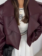 Burgundy Lapel Leather Jacket