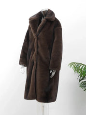 Dark Brown Faux Fur Long Overcoat