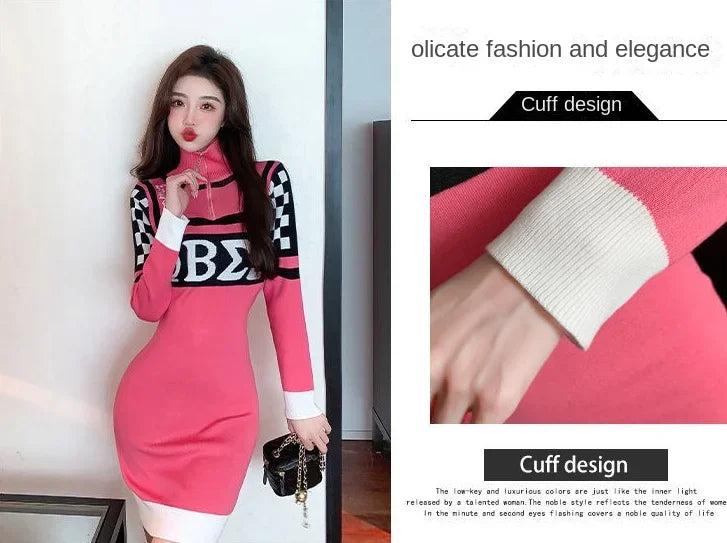 Sexy Crochet Bodycon Dress – Knitted Y2K Long Sleeve Look