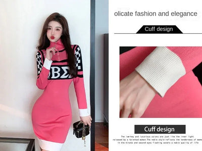 Sexy Crochet Bodycon Dress – Knitted Y2K Long Sleeve Look