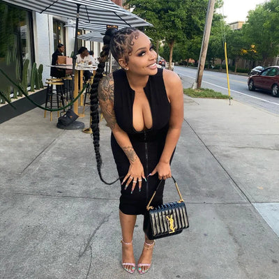 Sleeveless Black Bodycon Dress – Zipper Streetwear Summer Style