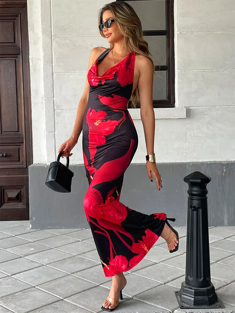 Sexy Backless Knitted Maxi Dress – Lace-Up V-Neck Streetwear Style