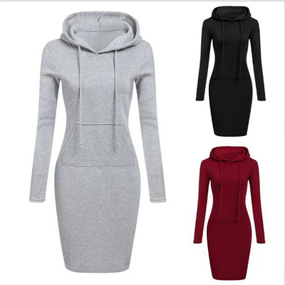 Hooded Sweatshirt Dress – Casual Pocket Mini Style