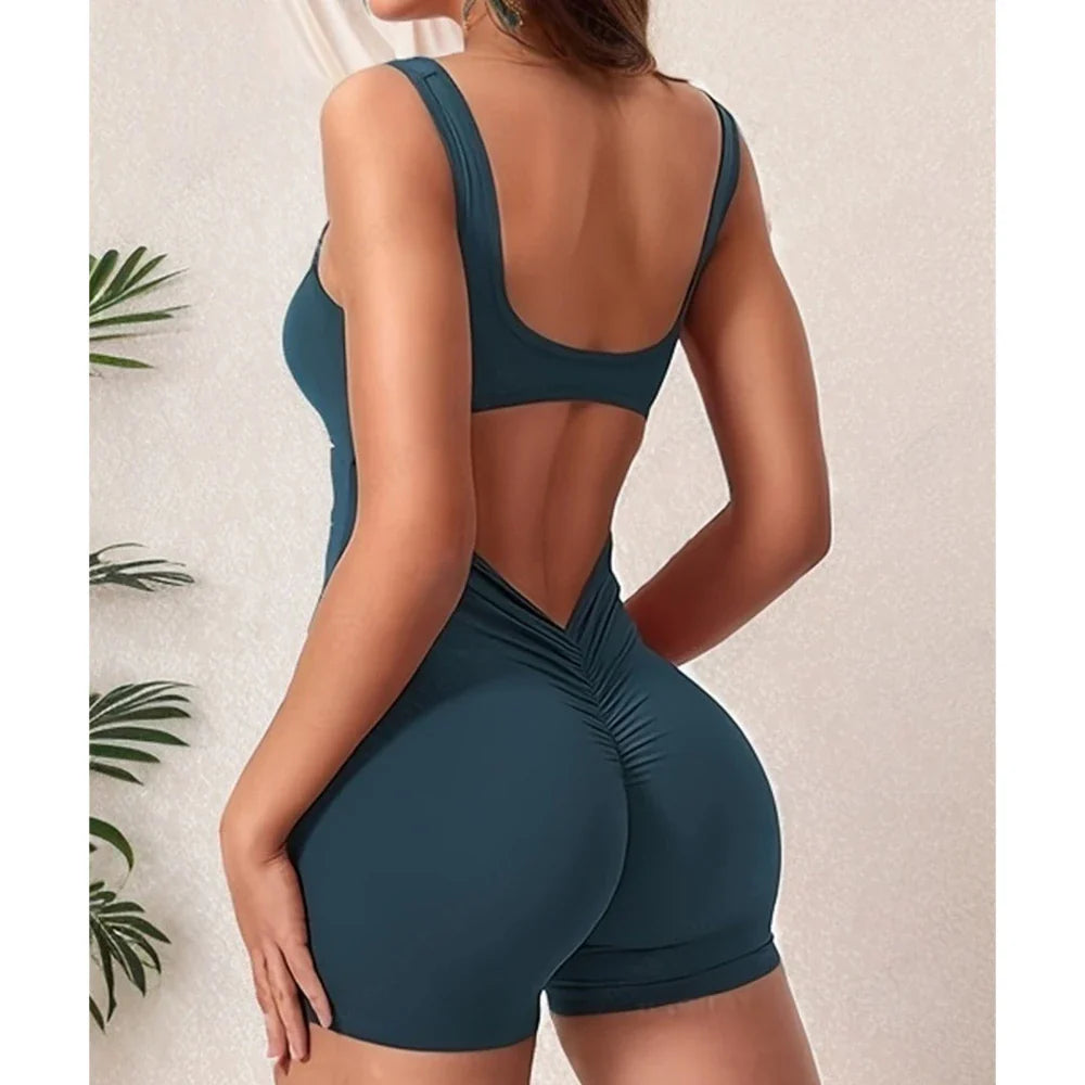 Seamless Hollow Out Bodysuit – Backless Square Neck Sports Fit