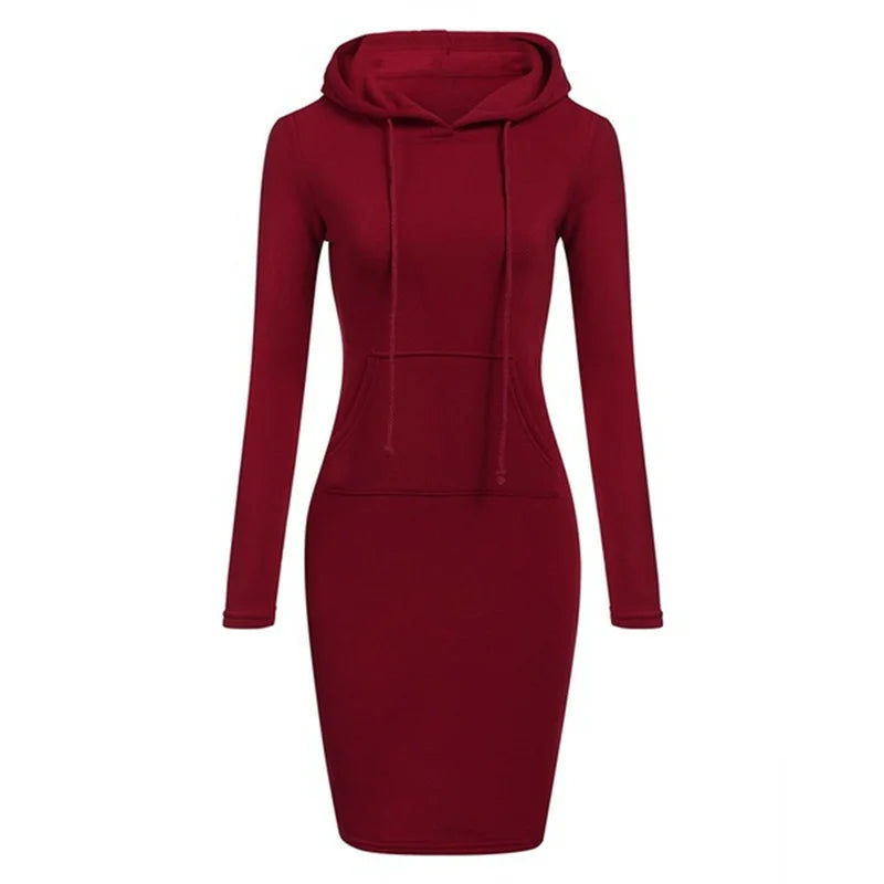 Hooded Sweatshirt Dress – Casual Pocket Mini Style