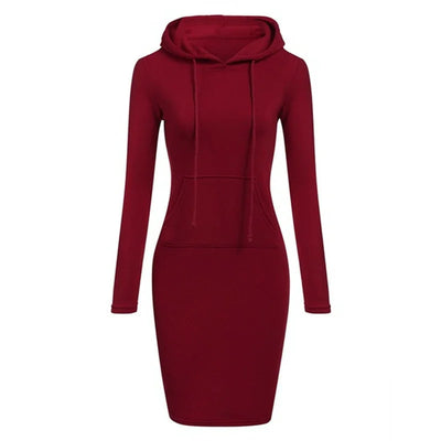 Hooded Sweatshirt Dress – Casual Pocket Mini Style