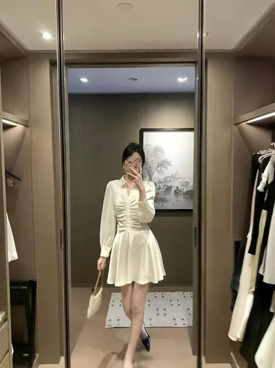 Elegant Long Sleeve Midi Dress – Korean Party Style