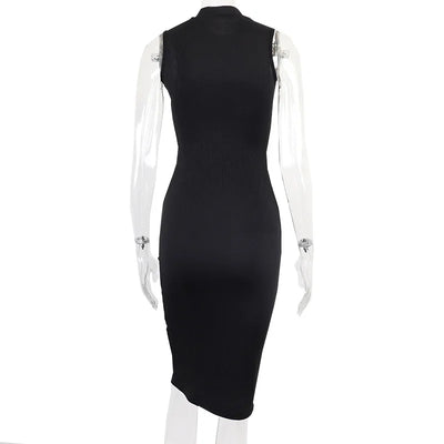 Sleeveless Black Bodycon Dress – Zipper Streetwear Summer Style