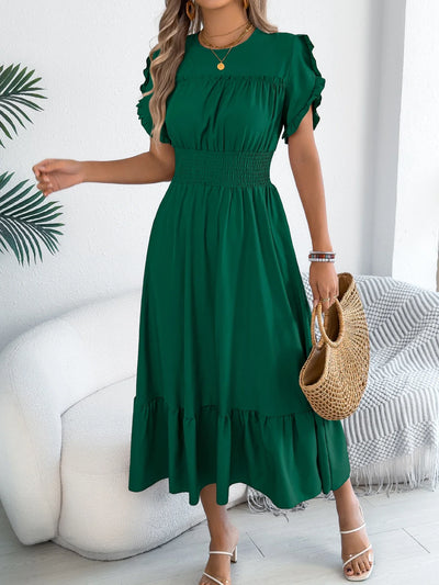 Ruffle Maxi Dress – Cinched Waist Elegant Spring Look