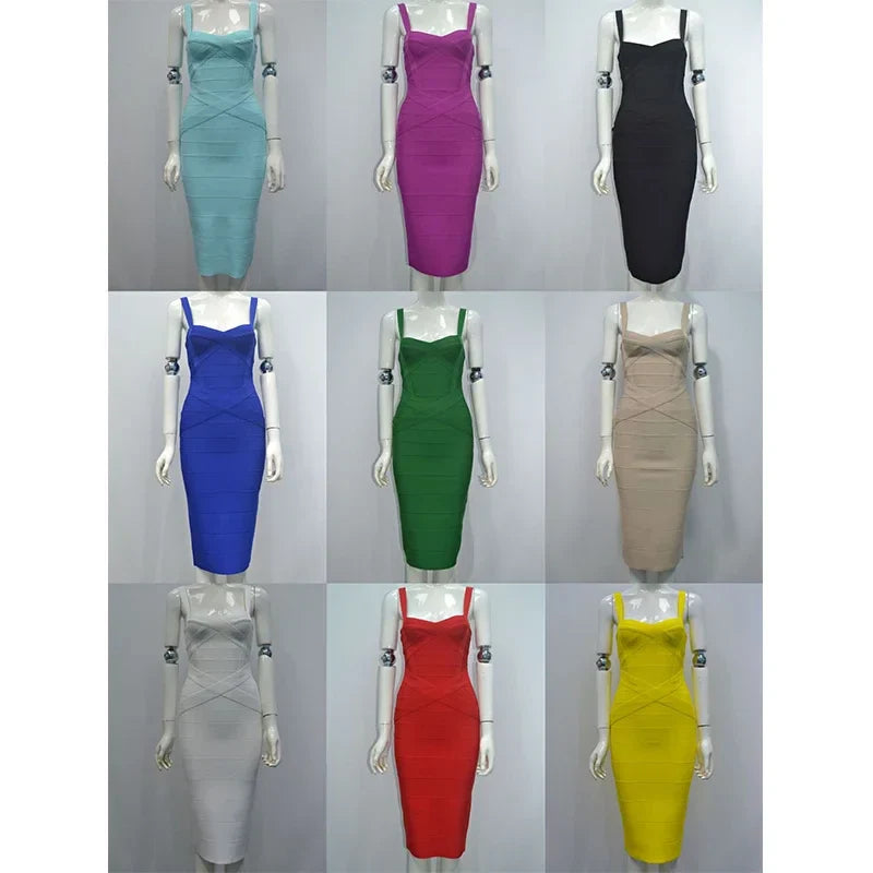 2024 Bandage Bodycon Midi Dress – Royal Spaghetti Strap Party Style