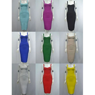 2024 Bandage Bodycon Midi Dress – Royal Spaghetti Strap Party Style