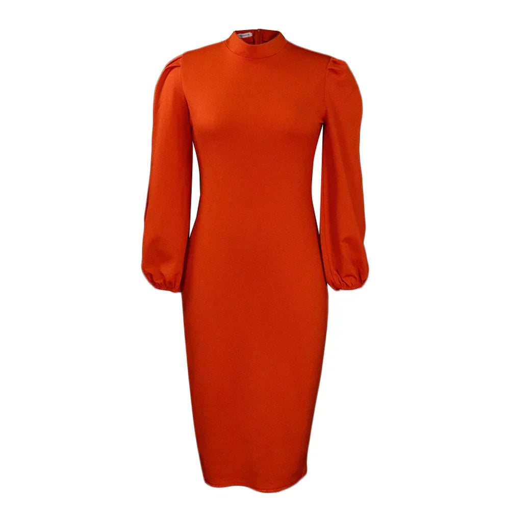Formal Sheath Midi Dress – African O-Neck Business Style