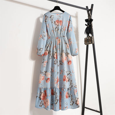 Bohemian Floral Maxi Dress – High Waist Chiffon Look