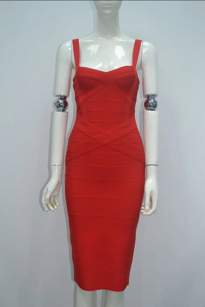 2024 Bandage Bodycon Midi Dress – Royal Spaghetti Strap Party Style