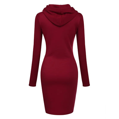 Hooded Sweatshirt Dress – Casual Pocket Mini Style