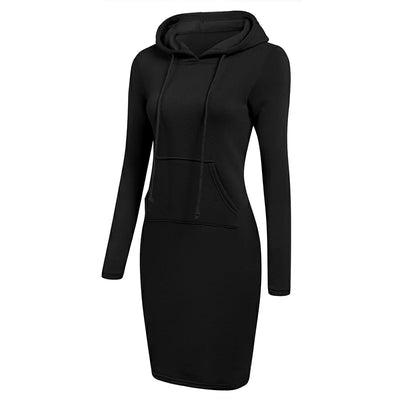 Hooded Sweatshirt Dress – Casual Pocket Mini Style