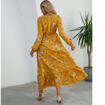 Bohemian Floral Maxi Dress – High Waist Chiffon Look