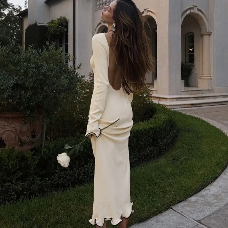 Slim Fit Backless Maxi Dress – Casual Knitted Party Look for Women