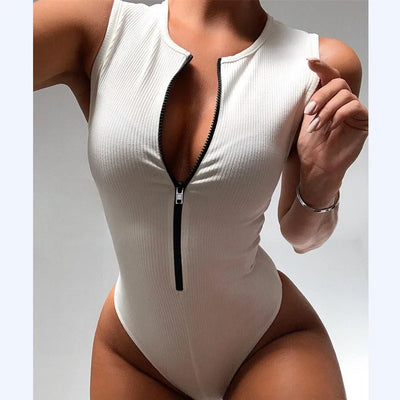Zipper Front Bodysuit – Sexy Sleeveless One-Piece