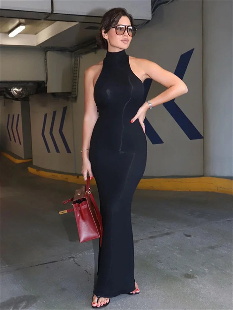 Black Turtleneck Slim Maxi Dress