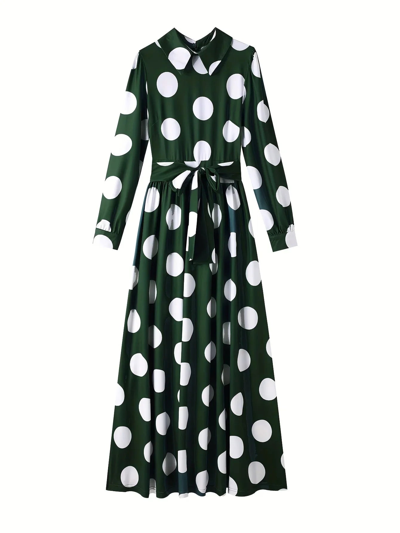 Polka Dot Maxi Dress – Elegant Bow Tie Casual Style