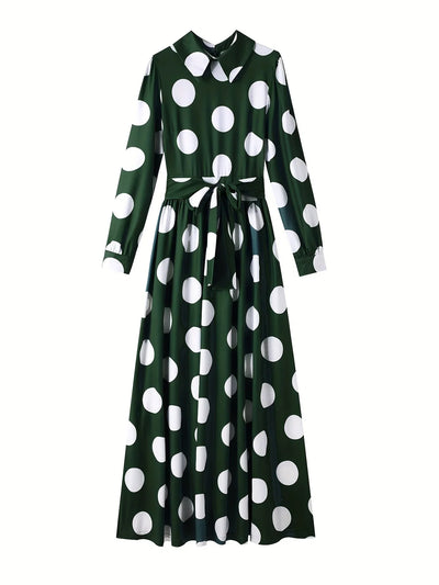 Polka Dot Maxi Dress – Elegant Bow Tie Casual Style
