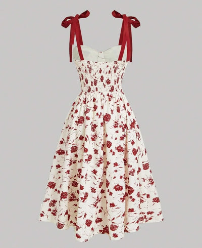 Floral Lace-Up Maxi Dress – Vintage Shoulder Strap Style for Summer