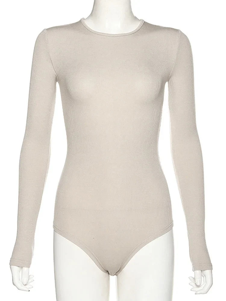 Slim Fit O-Neck Bodysuit – Sleeveless Black & Beige Style