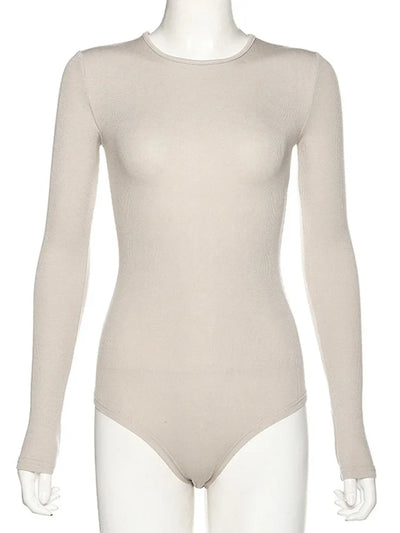 Slim Fit O-Neck Bodysuit – Sleeveless Black & Beige Style