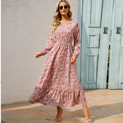 Bohemian Floral Maxi Dress – High Waist Chiffon Look