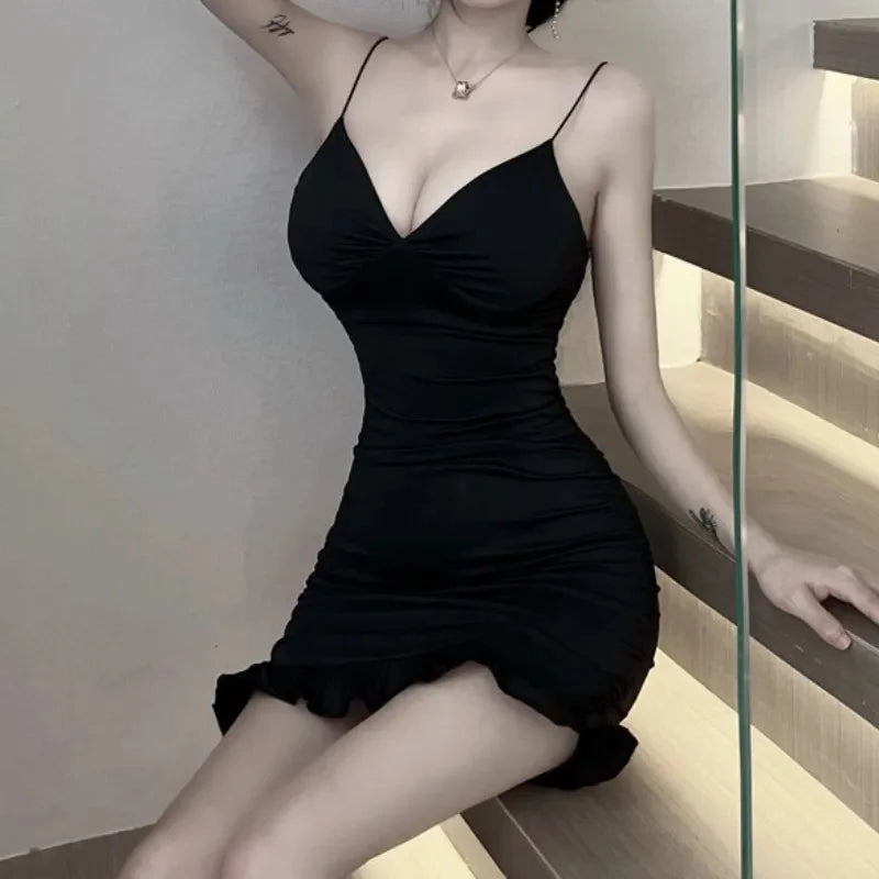 Ruffle Strap Mini Dress – Irregular Hem Bodycon Style for Summer Parties