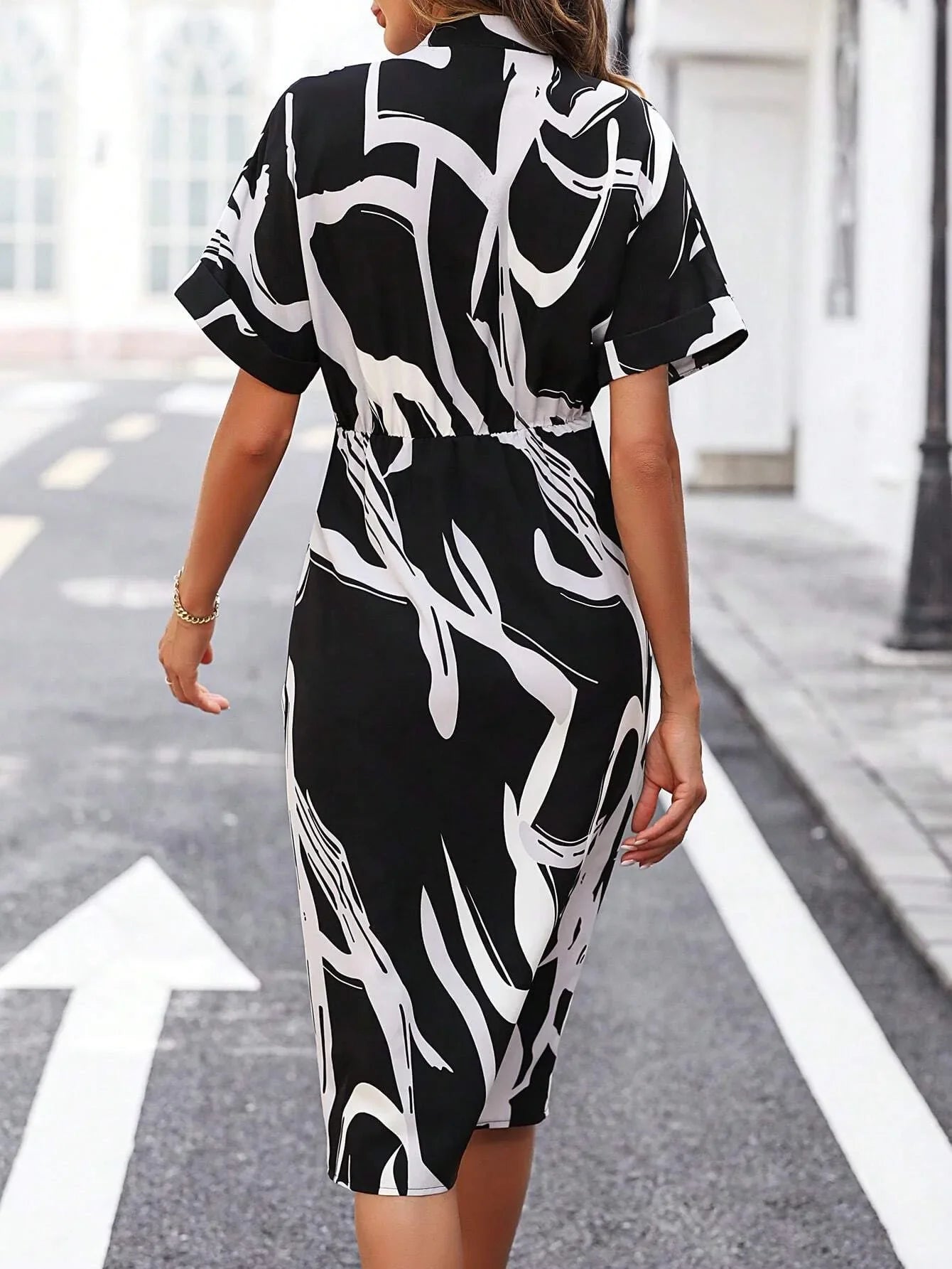 Printed V-Neck Split Dress – High Waist Pullover Style for Summer