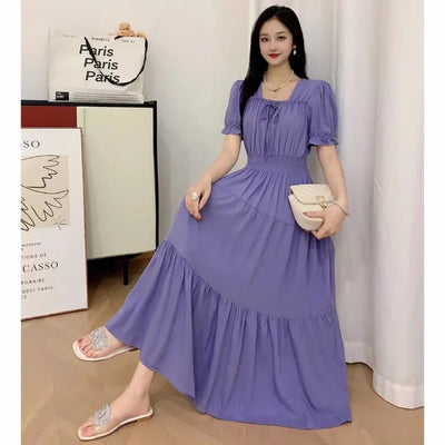 Boho Cotton Maxi Dress – Korean Vintage Holiday Look