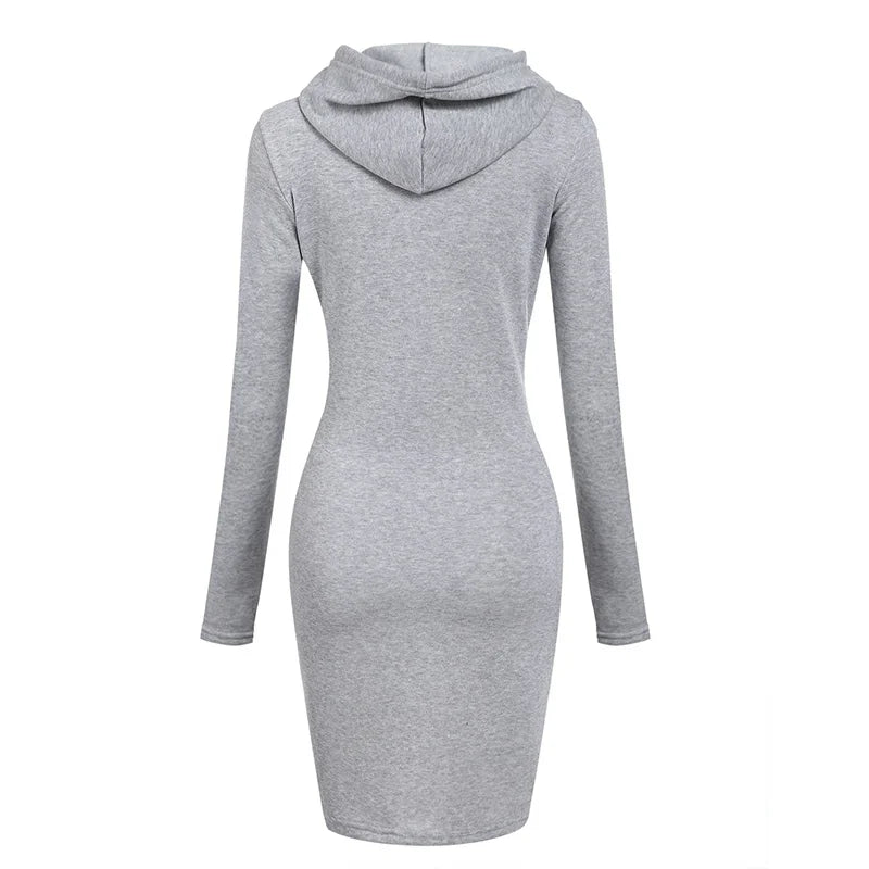 Hooded Sweatshirt Dress – Casual Pocket Mini Style