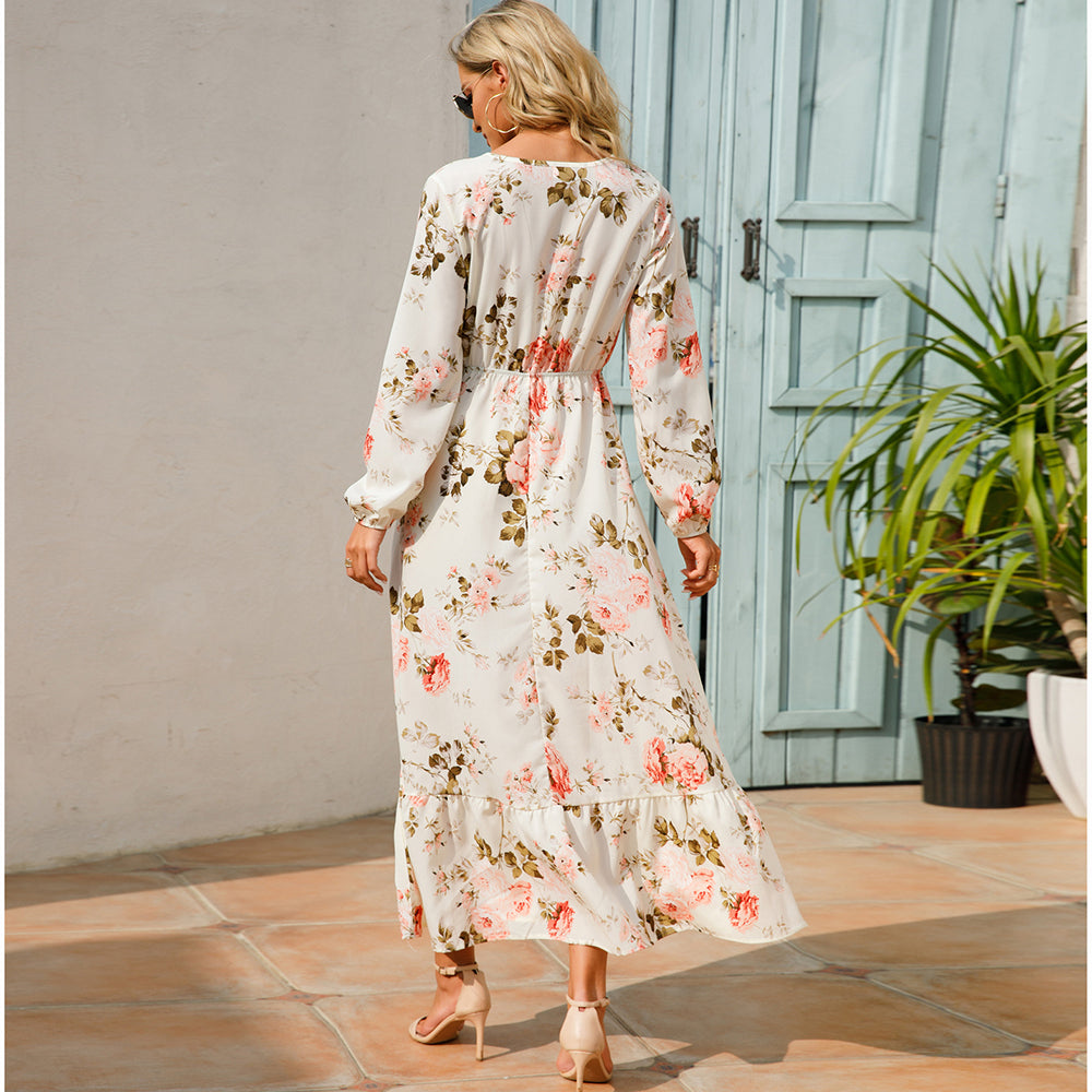 Bohemian Floral Maxi Dress – High Waist Chiffon Look