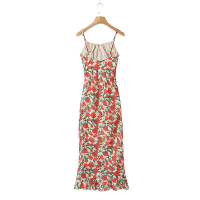 Vintage Floral Bodycon Midi Dress – Black Tie Front (Summer 2025)