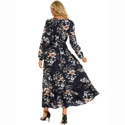 Bohemian Floral Maxi Dress – High Waist Chiffon Look