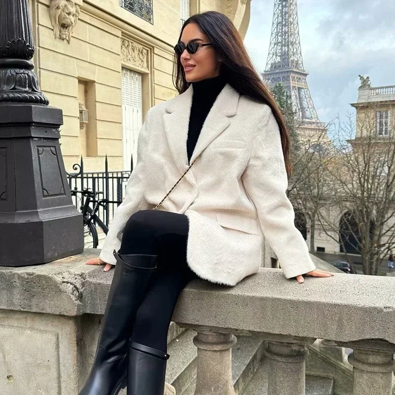 Faux Fur Blazer – Women's Long Jacket