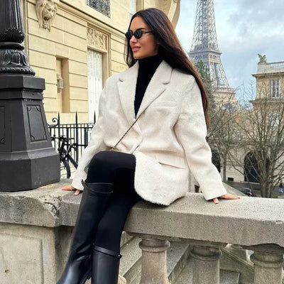 Faux Fur Blazer – Women's Long Jacket