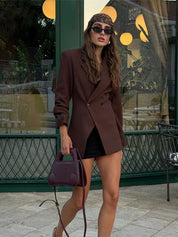 Casual Brown Lapel Pocket Jacket