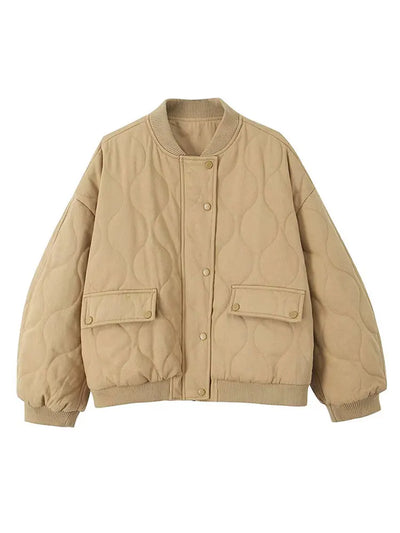 Quilted Grey Cotton Casual Jacket
