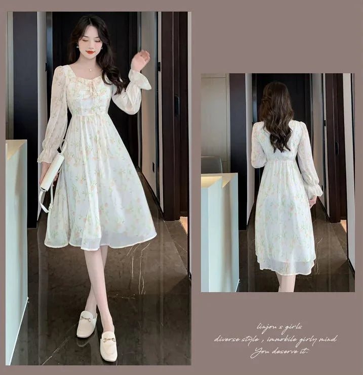 Chiffon Splice Midi Dress – Loose Fit Korean Style 2025
