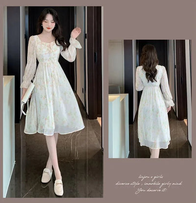 Chiffon Splice Midi Dress – Loose Fit Korean Style 2025