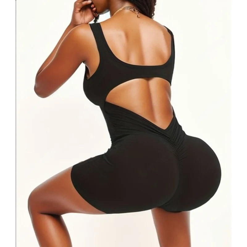 Seamless Hollow Out Bodysuit – Backless Square Neck Sports Fit